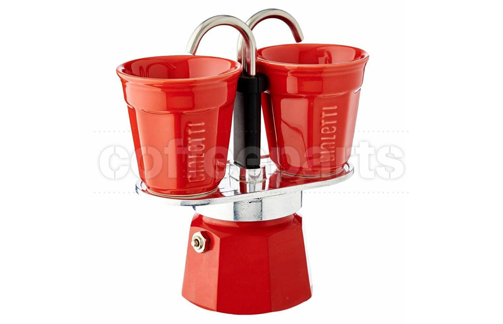 Bialetti Mini Express Coffee Pot Gift Set with 2 Cups - red