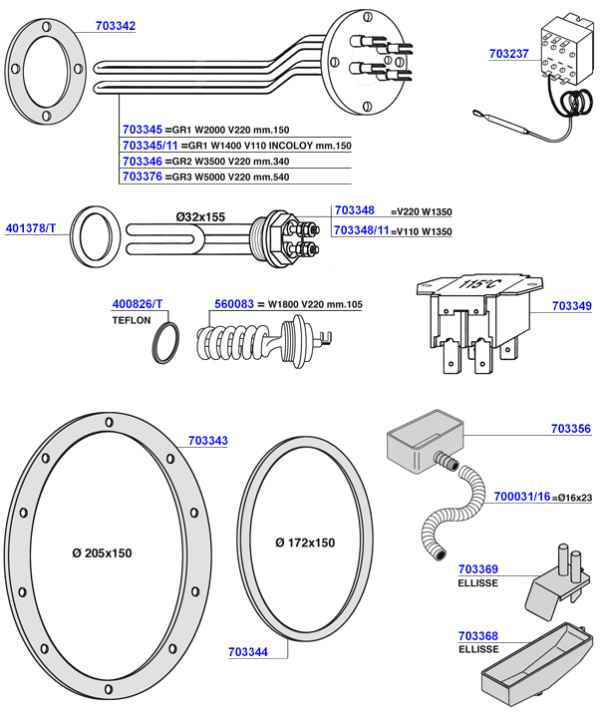 Elements and boiler components Bezzera Coffee Parts