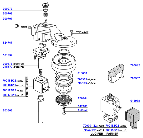 Group head and solenoids