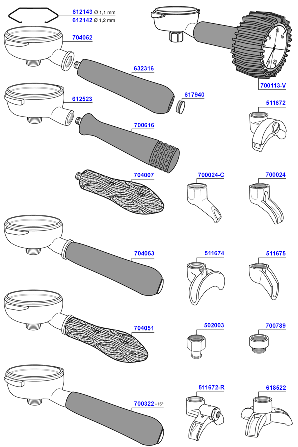 Portafilters and filter baskets Elektra Coffee Parts
