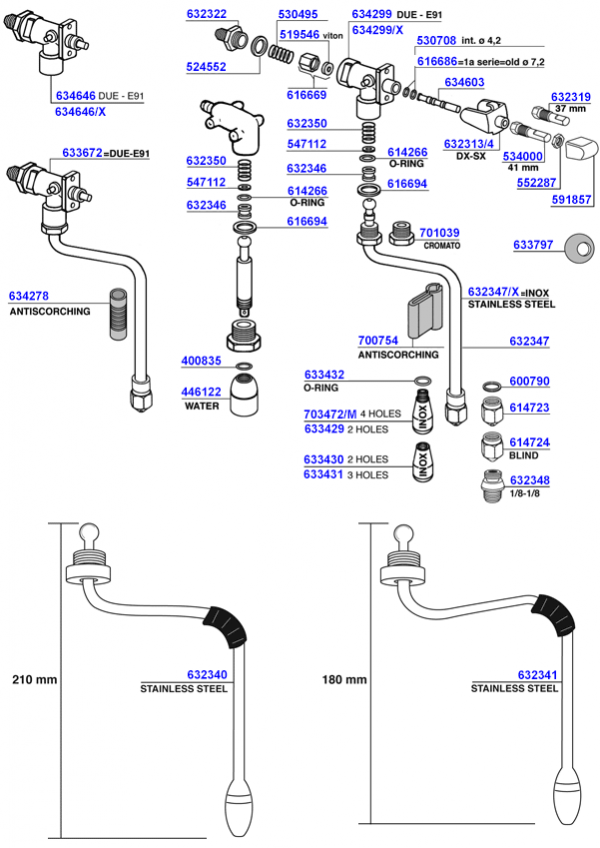 Faema - e91/e98/due steam and hot water valves