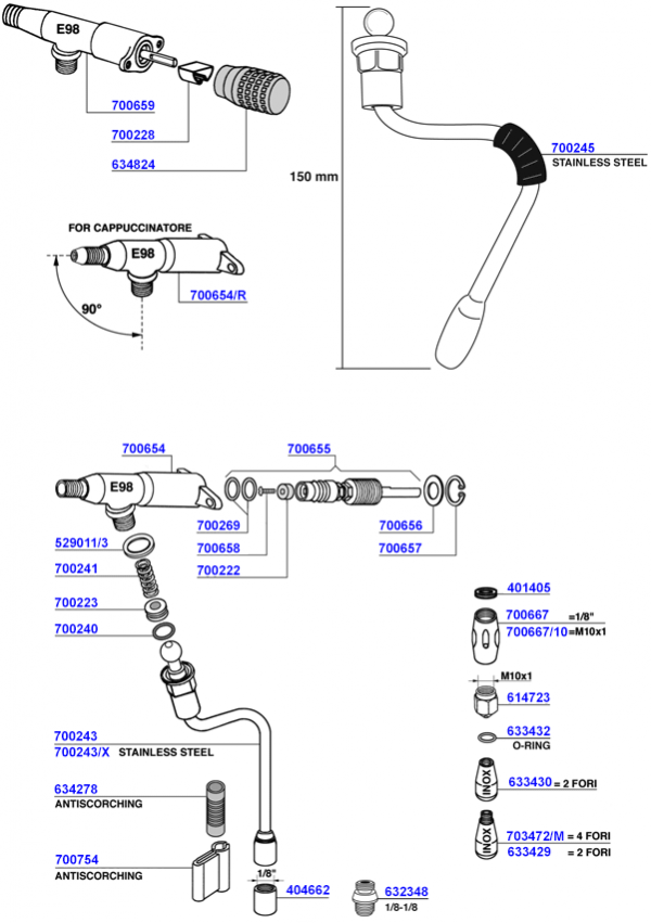 Faema - e98 steam and hot water valves