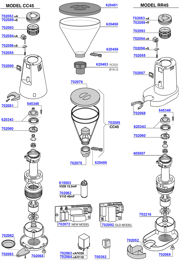 Gino Rossi - CC45 / RR45 grinder parts