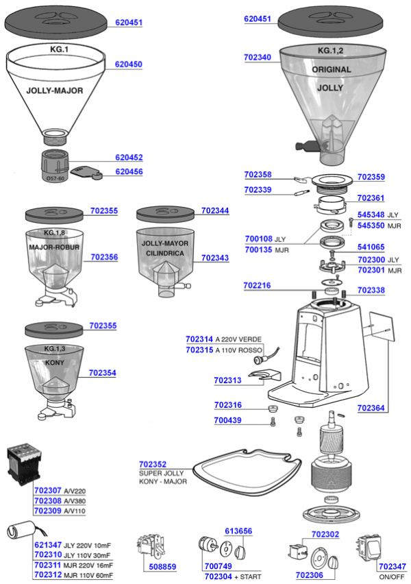 Mazzer - Hopper and main parts