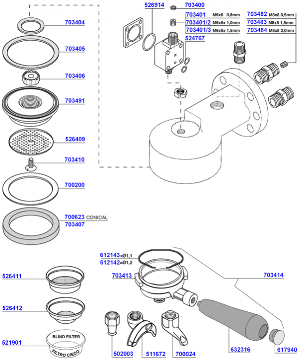 NS - Group head solenoid operated and portafilters