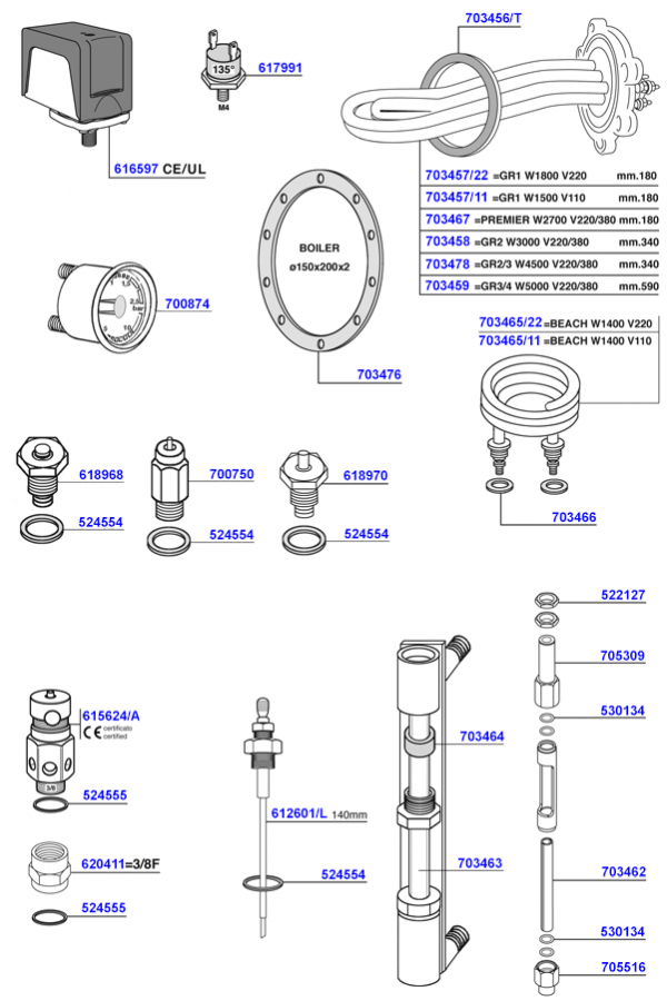 NS - Elements, boiler components and sight glass