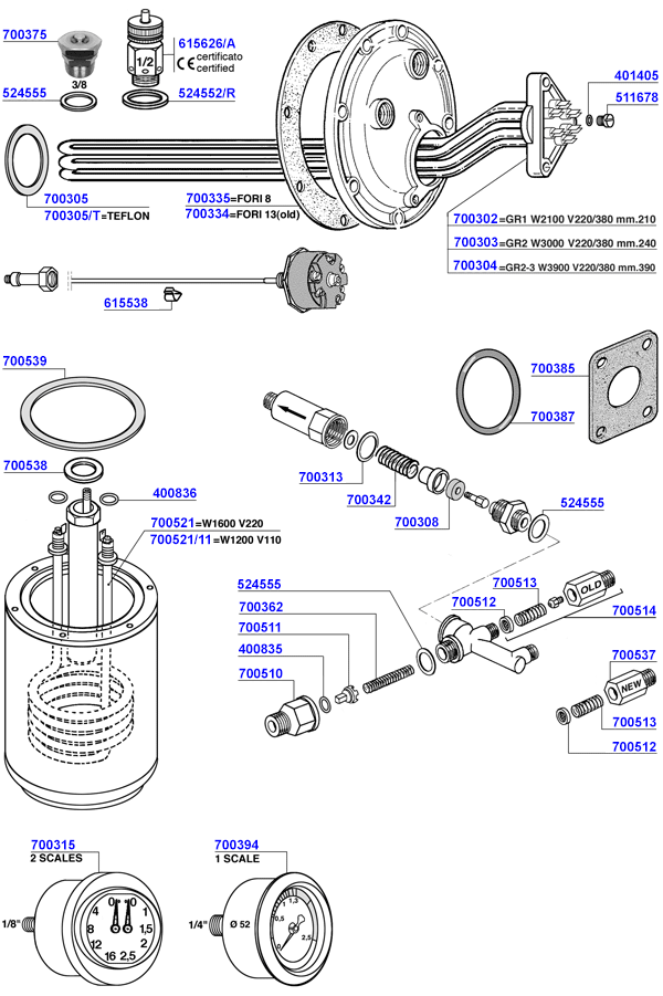 Rancilio - Elements, gauges and boiler components
