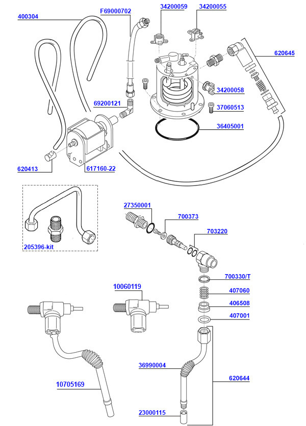 Silvia boiler pump and steam valves Rancilio Coffee Parts