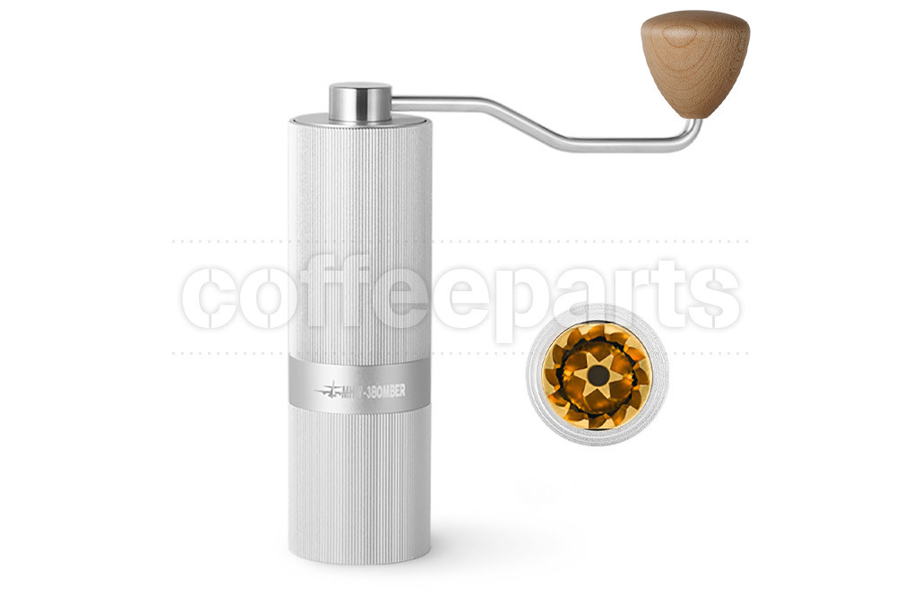 MHW Racing M1 Manual Coffee Grinder Silver/Maple 38mm Titanium Plating Burr