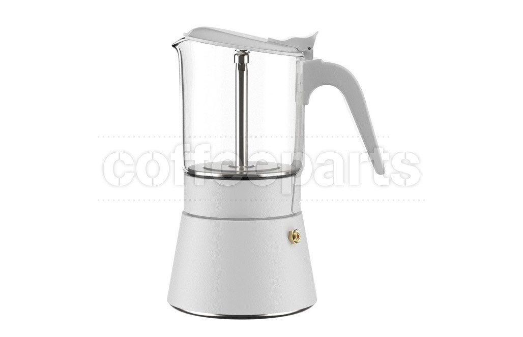 Joy Resolve ClearBrew Moka Pot White, 360ml capacity shown. 