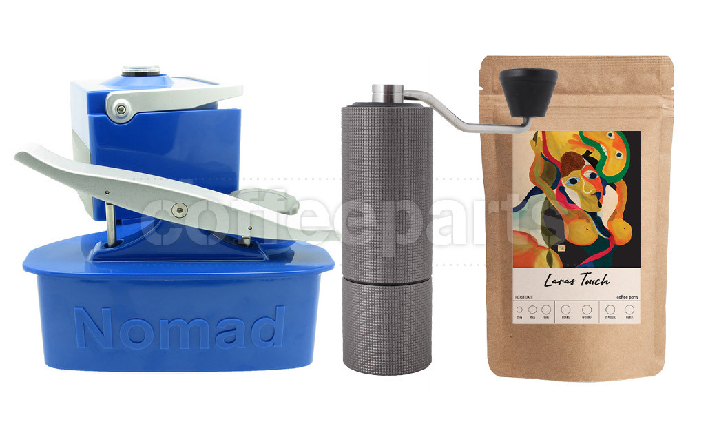 Nomad Camping kit inc Nomad, Timemore C2 Grinder and 250g Coffee: Blue