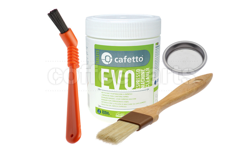 Organic Cleaning Kit inc Cafetto 500g, Blind Filter, Brushes
