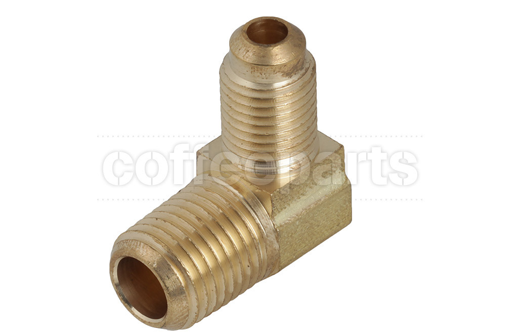 Fitting, Brass, 1/4 M NPT Elbow to 1/4 flare