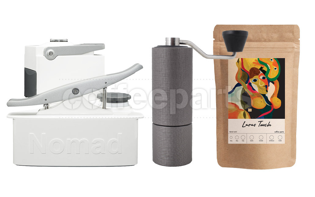 Nomad Camping kit inc Nomad, Timemore C2 Grinder and 250g Coffee: White