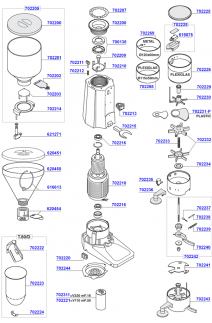 Fiorenzato - Model T80A-T80E burrs and dosage chamber parts