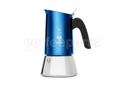 Bialetti 4 Cup Venus Blue stovetop coffee maker, durable material.