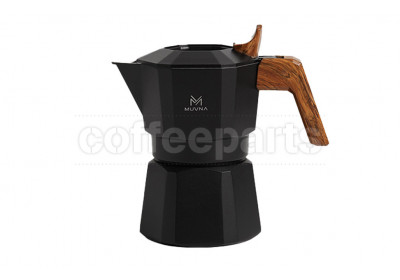 Muvna Double Valve Moka Pot: sleek black two-cup design.