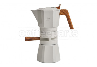 White Muvna Moka Pot with double valve, 2-cup capacity