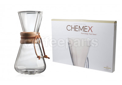 Chemex 3-Cup Kit Classic Pour Over Coffee inc 100 pack filters