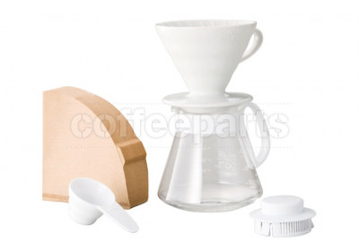 Hario 2-Cup V60 White Ceramic Set (V60, 2-Cup Server and 100 Filter Papers)