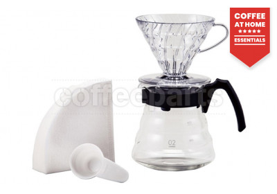 Hario 2-Cup V60 Plastic Set (V60, 2-Cup Server and 40 Filter Papers): VCND-02B-EX