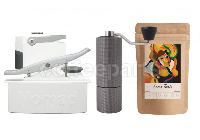 Nomad Camping kit inc Nomad, Timemore C2 Grinder and 250g Coffee: White