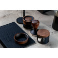 Airflow Coffee Tamper Flat Base: 58mm Flat Black with brewing setup - Tamper positioned on a coffee mat ready for brewing.