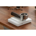 Cafe de Kona LED Dual Screen Coffee Scale: White. Scale in a coffee brewing setup.
