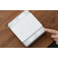 Cafe de Kona LED Dual Screen Coffee Scale: White. Scale in a coffee brewing setup.