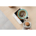 Acaia Pearl Coffee Scale: White displayed next to brewing coffee setup.  