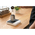 Acaia Pearl Coffee Scale: White displayed next to brewing coffee setup.  