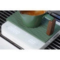 Airflow Coffee Scale: White/Dark Green. Versatile espresso scale in a coffee brewing setup.  