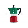 Bialetti 6 Cup Moka Express Italia Coffee Maker, iconic octagonal shape with the colours of the Italian flag.