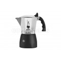 Elegant Bialetti 2 Cup Moka Brikka Coffee Maker, black finish.