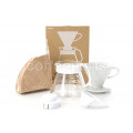 Hario 2-Cup V60 White Ceramic Set (V60, 2-Cup Server and 100 Filter Papers)