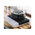 Acaia Pearl Coffee Scale: White displayed next to brewing coffee setup.  