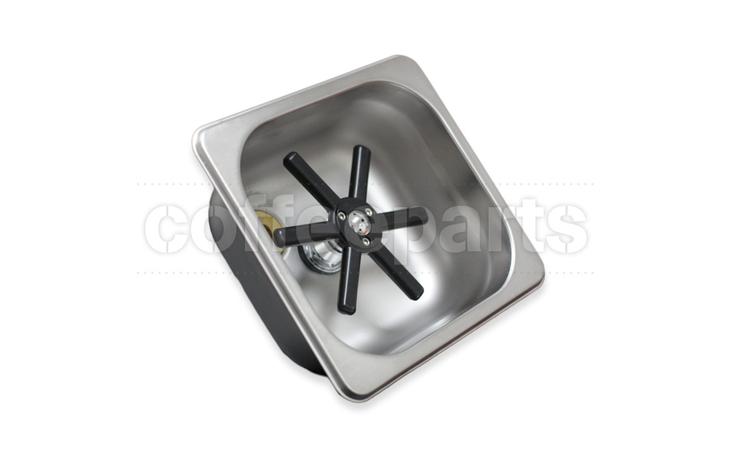 CAFE DE TIAMO BRAND NEW SMALL STAINLESS STEEL MILK JUG RINSER WITH BENCH TOP CUP 